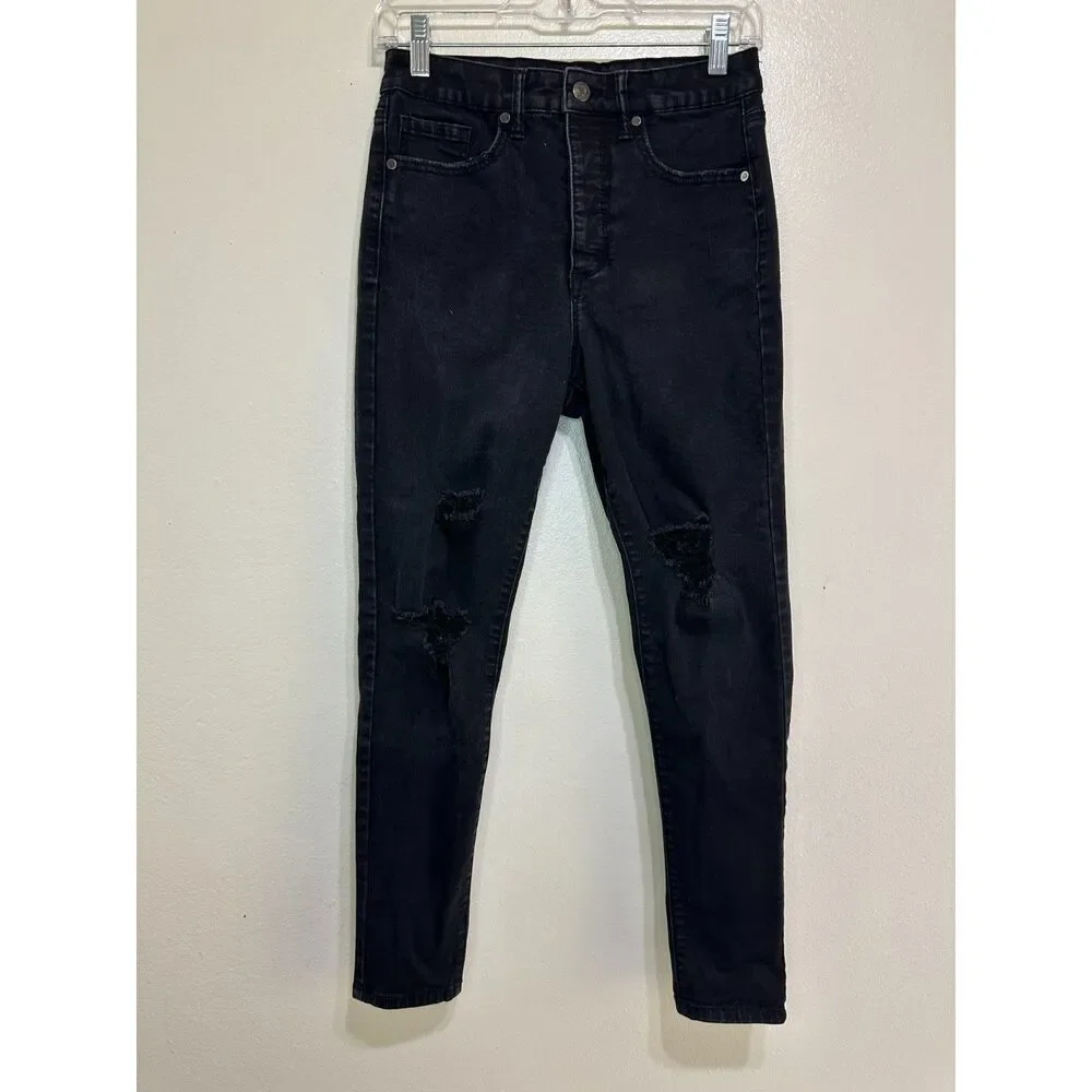 Sofia Vergara Women's Rosa Curvy Ankle Black Jeans Size 4 Distressed Button Fly - Picture 1 of 5